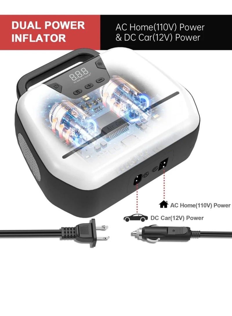 Portable Air Compressor for Car Tires, Electric Air Pump for Bike and Other Inflatables at Home 110V AC 12V DC, Dual Powerful Motors,150 PSI Wheel Tire Inflators with Digital Pressure Gauge, LED Light - Image 2