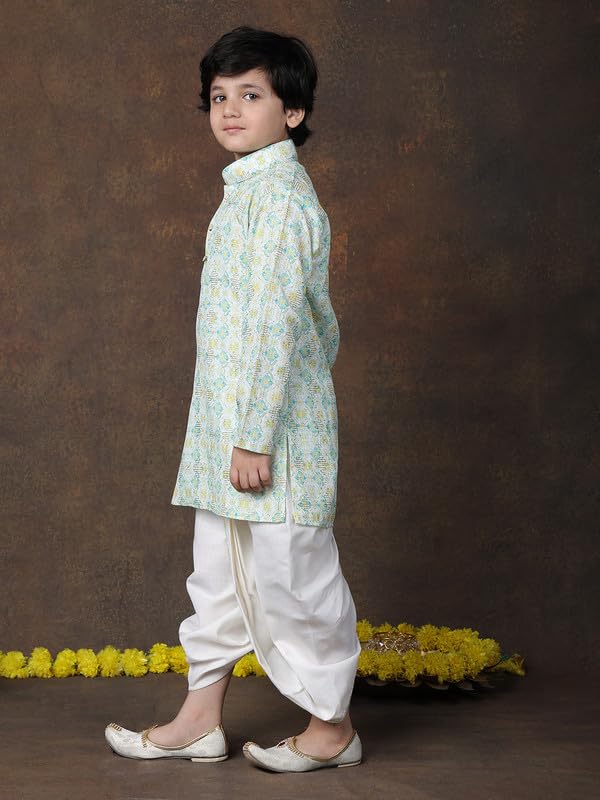 superminis Cotton Printed Full Sleeve Kurta and Dhoti Kids Ethnic Wear Set (2-3 Years, Green) - Image 3