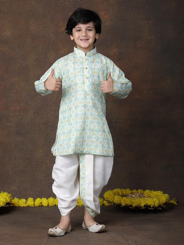 superminis Cotton Printed Full Sleeve Kurta and Dhoti Kids Ethnic Wear Set (2-3 Years, Green) - Image 2