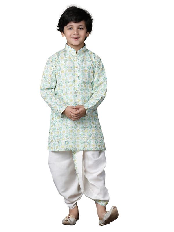 superminis Cotton Printed Full Sleeve Kurta and Dhoti Kids Ethnic Wear Set (2-3 Years, Green) - Image 1