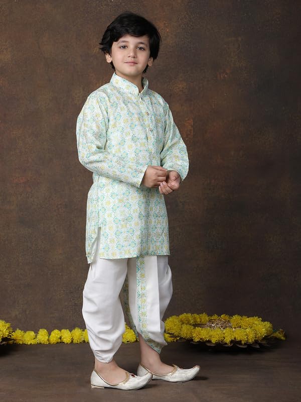 superminis Cotton Printed Full Sleeve Kurta and Dhoti Kids Ethnic Wear Set (2-3 Years, Green) - Image 4