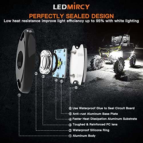 LEDMIRCY Pure White Rock Lights 6PCS R1 Super Bright LED Rock Lights White for Off Road Trucks ATV UTV SUV Underglow Neon Light Underbody Trail TRAI Rig Light High Power Waterproof Shockproof - Image 3