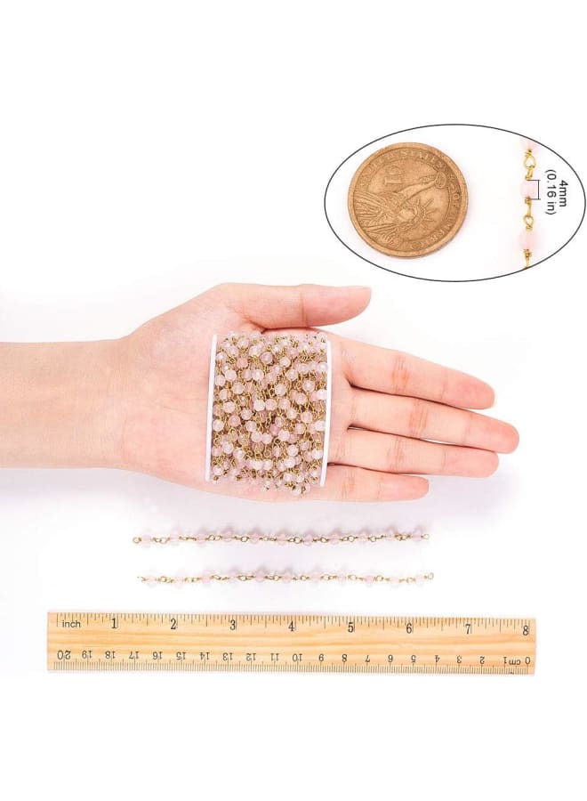 32.8 Feet (10 Meters) Manmade Rose Quartz Crystal Bead Link Gemstone Beaded Rosary Chains with Spool for Jewelery Necklace Bracelet Earrings Making DIY Accessories - Image 3