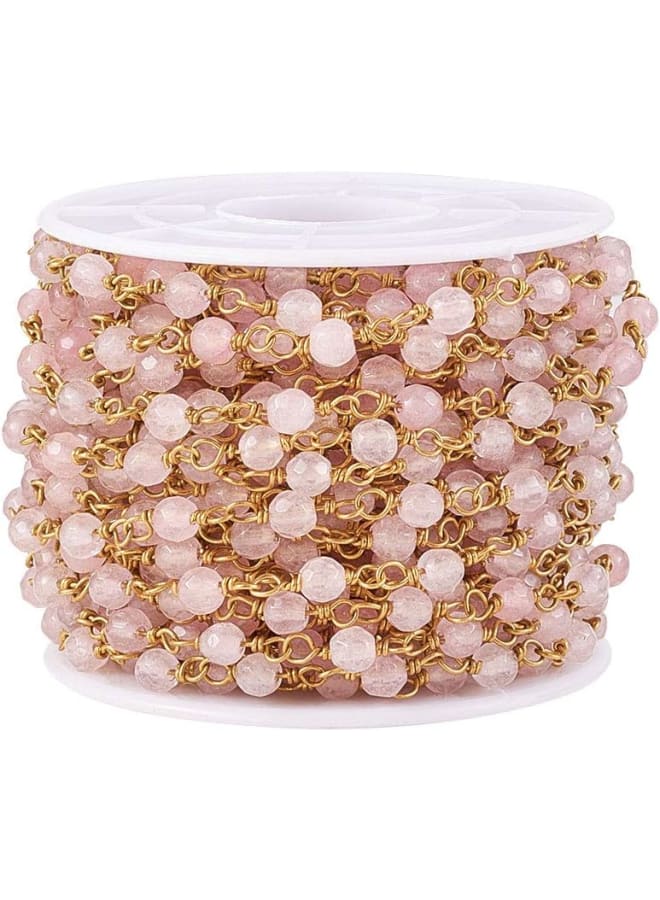 32.8 Feet (10 Meters) Manmade Rose Quartz Crystal Bead Link Gemstone Beaded Rosary Chains with Spool for Jewelery Necklace Bracelet Earrings Making DIY Accessories - Image 1