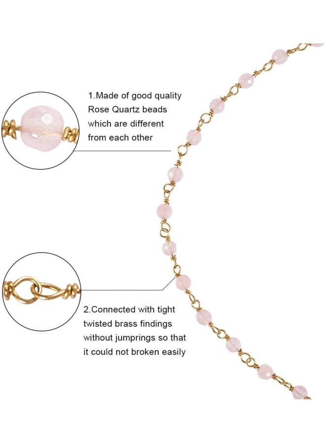 32.8 Feet (10 Meters) Manmade Rose Quartz Crystal Bead Link Gemstone Beaded Rosary Chains with Spool for Jewelery Necklace Bracelet Earrings Making DIY Accessories - Image 2