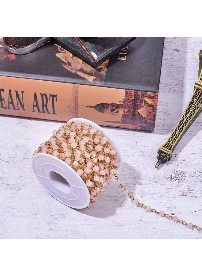 32.8 Feet (10 Meters) Manmade Rose Quartz Crystal Bead Link Gemstone Beaded Rosary Chains with Spool for Jewelery Necklace Bracelet Earrings Making DIY Accessories - Image 4