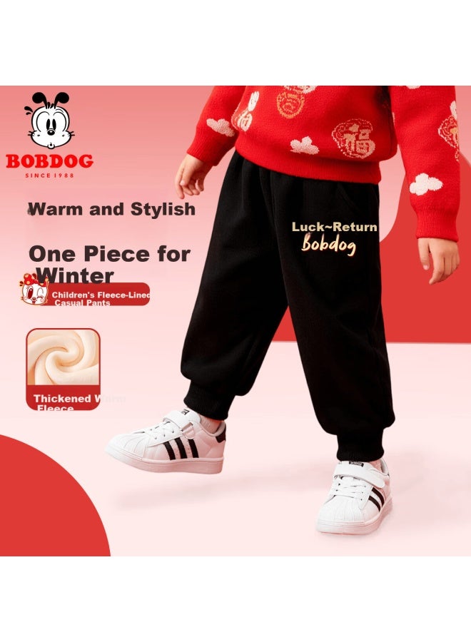 Bobdog Girls' New Year Pants Winter Fleece Warm Baby Comfortable Black Sweatpants 110