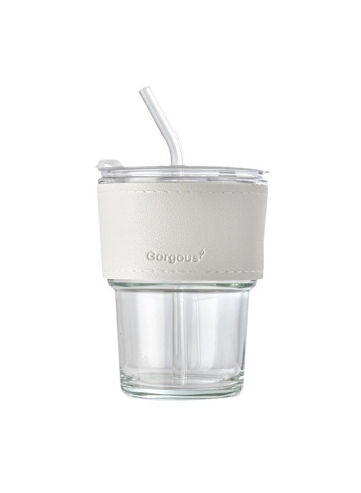 400ML glass water cup, drinking cup; coffee cup, equipped with 1 straw, anti-scalding and high temperature resistant, very fashionable drinking cup - Image 1