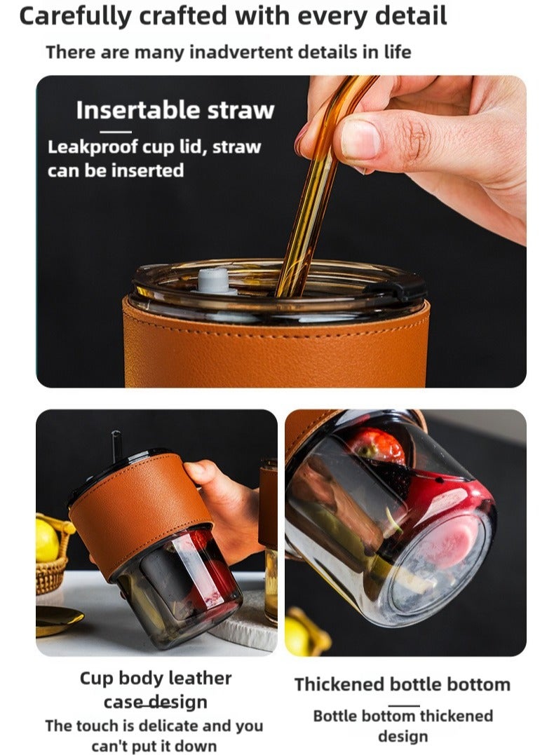 400ML glass water cup, drinking cup; coffee cup, equipped with 1 straw, anti-scalding and high temperature resistant, very fashionable drinking cup - Image 3