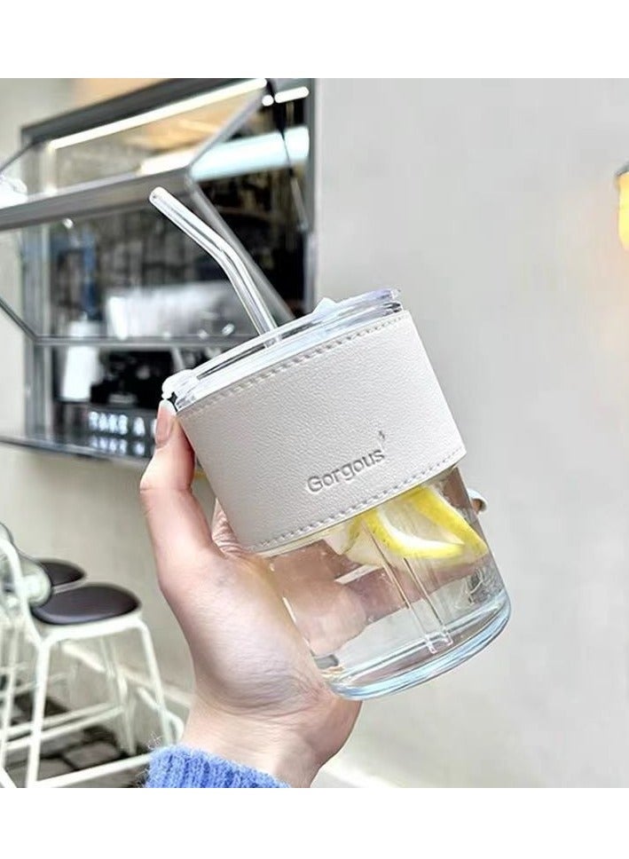 400ML glass water cup, drinking cup; coffee cup, equipped with 1 straw, anti-scalding and high temperature resistant, very fashionable drinking cup - Image 2
