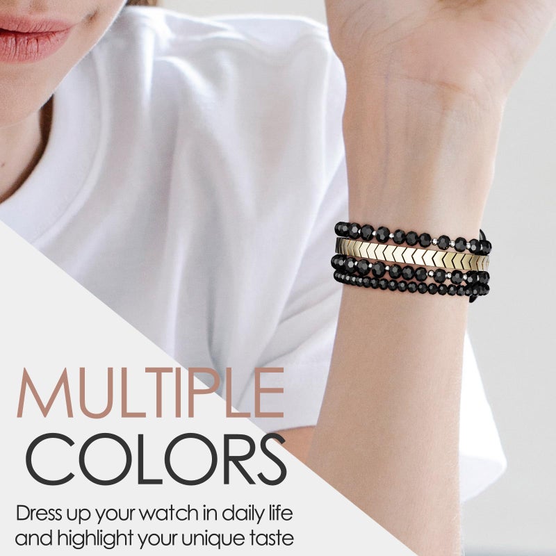 MOFREE Beaded Bracelet Compatible with Apple Watch Band 38mm/40mm/41mm/42mm, Fashion Elastic Stretch Women Bands for iWatch Series 11/10/9/8/7/SE/6/5/4/3/2/1 iPhone Watch Strap Bands (Black/Gold) - Image 5