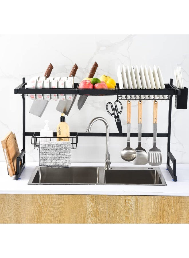 Earss Over Sink Dish Drying Drain Rack, Black – Stainless Steel Kitchen Organizer with Utensil Holder, Knife Block, Cutting Board Stand & Drain Basket | Rust-Resistant Space-Saving Dish Drainer for Double Sink - Image 5