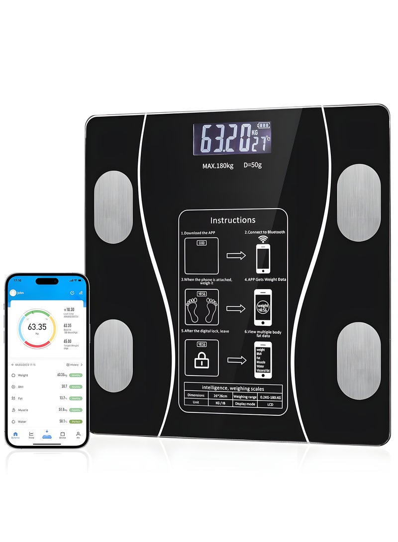 إلترازون Smart Scale for Body Weight | Digital Bathroom Weighing Scale with App | Measures BMI, Weight, Fat %, Muscle Mass | Step-On Technology | Max 180kg / 400 lbs - Image 1