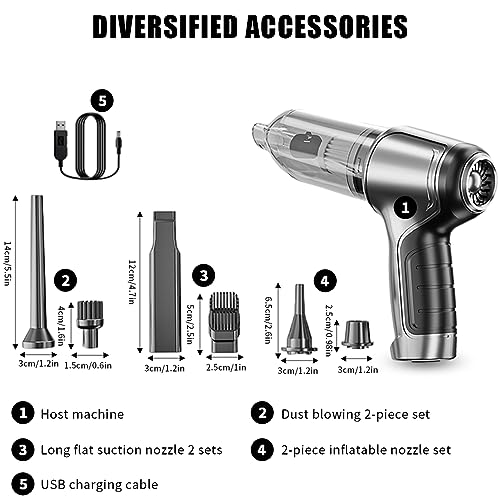 ZORBES® Electric Compressed Air Duster, 19000PA Handheld Cordless Air Duster, 120W 35500RPM Car Vacuum Cleaner & Multi Nozzle 4000mAh Cordless Air Blower Dust Cleaner for Computer Keyboard Duster - Image 2