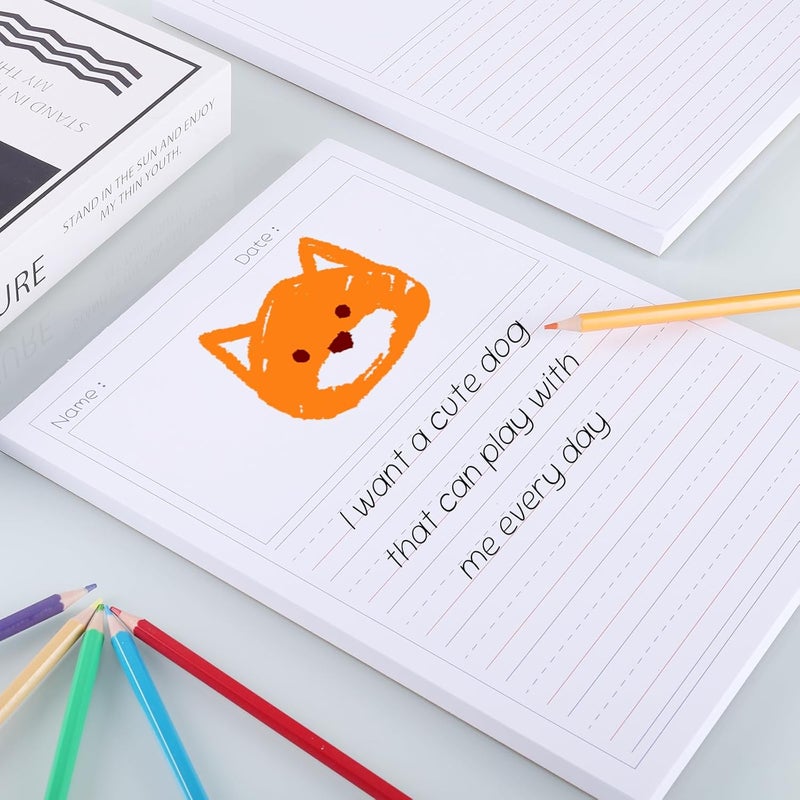 zmybcpack حزمة مكونة من 2 دفتر كتابة مبتدئ للأطفال، مقاس 8.5 × 11 بوصة، ورق كتابة القصص للأطفال لكتابة القصص، دفتر تكوين ابتدائي (100 ورقة لكل دفتر، طباعة على الوجهين) - Image 3