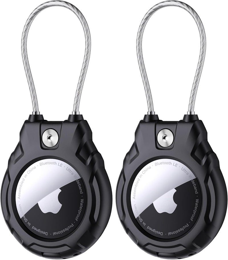 for Airtag Holder with Wire Cable(1st & 2nd Generation), 2 Pack Ultra-Durable Lockable Case for Apple AirTag, Waterproof Keychain Holder for Luggage, Keys, Backpacks, Cars, Bags, and Kids - Image 2