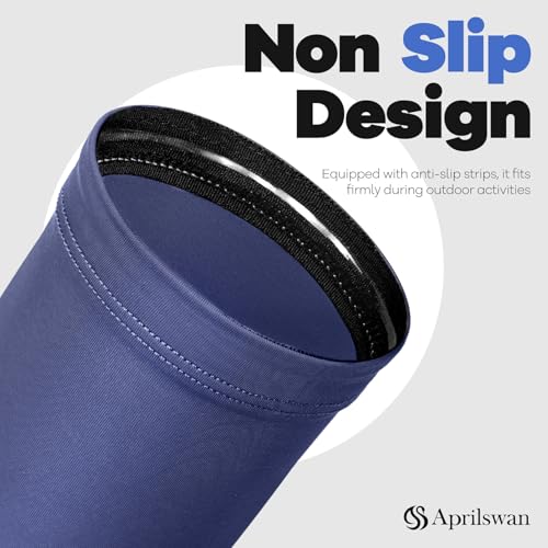 Aprilswan Arm Sleeves, UV Sun Protection Sports Non Slip Compression Cover for Men/Women 1 Pair Navy - Image 3