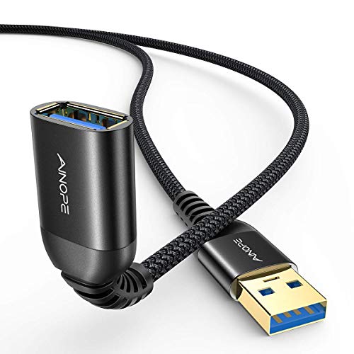 AINOPE 2 Pack USB Extensions Cable High Speed USB 3.0 Extension Cord Type A Male to Female Sturdy Braided Material Fast Data Transfer Compatible with USB Keyboard,Mouse,Flash Drive,Black,6.6FT+6.6FT - Image 1