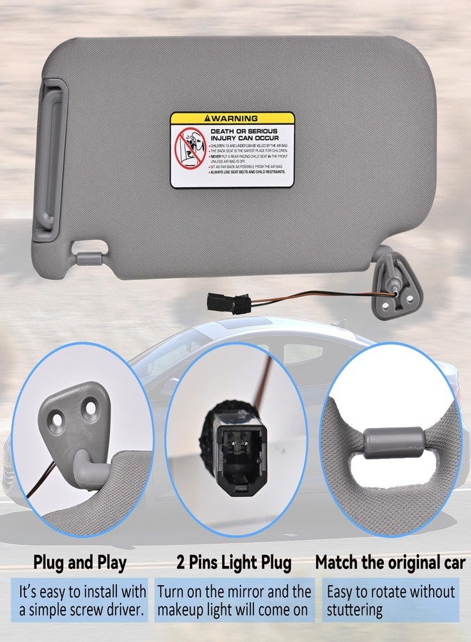 EKLN Elantra Sun Visor US Version Right Passenger Side Fit for 2007-2010 Hyundai Elantra Replace OE# 852022H0208M Gray Fabric (Right Passenger Side) - Image 3