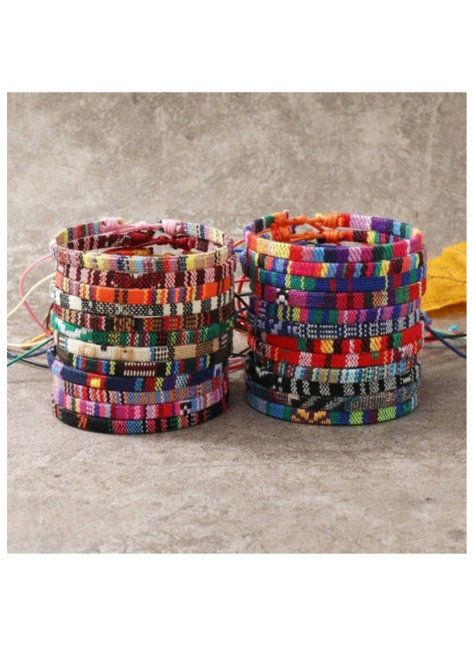 Bohemian Braided Bracelets Set 24pcs Random Color Fabric Friendship Bracelet Handwoven Cotton Linen Bracelet - Image 1