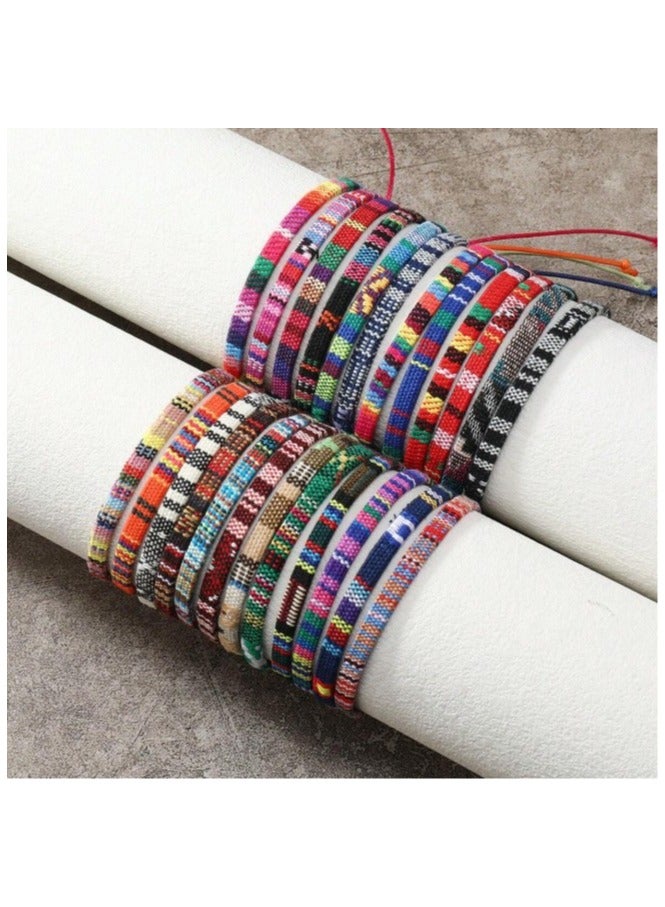 Bohemian Braided Bracelets Set 24pcs Random Color Fabric Friendship Bracelet Handwoven Cotton Linen Bracelet - Image 2