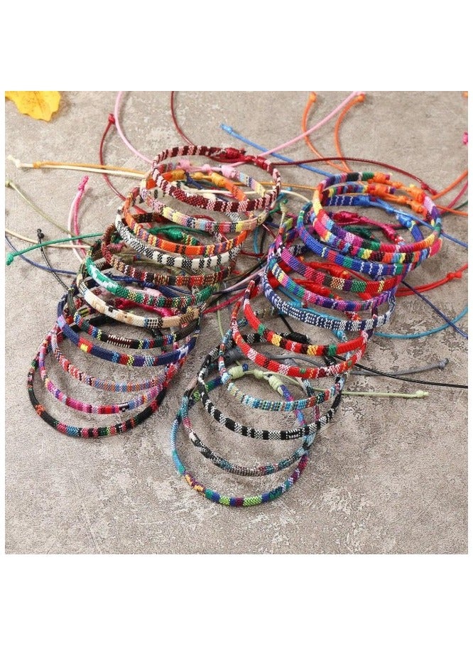 Bohemian Braided Bracelets Set 24pcs Random Color Fabric Friendship Bracelet Handwoven Cotton Linen Bracelet - Image 3