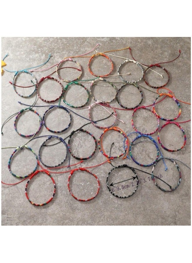 Bohemian Braided Bracelets Set 24pcs Random Color Fabric Friendship Bracelet Handwoven Cotton Linen Bracelet - Image 4
