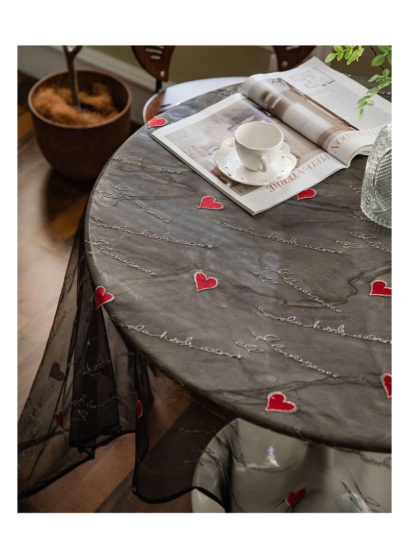 إزدنك مفرش طاولة مربع من الدانتيل المطرز بالحب مقاس 150 سم × 150 سم مناسب لحفلات الزفاف والمطبخ والمطعم وديكور المنزل (أسود) - Image 5