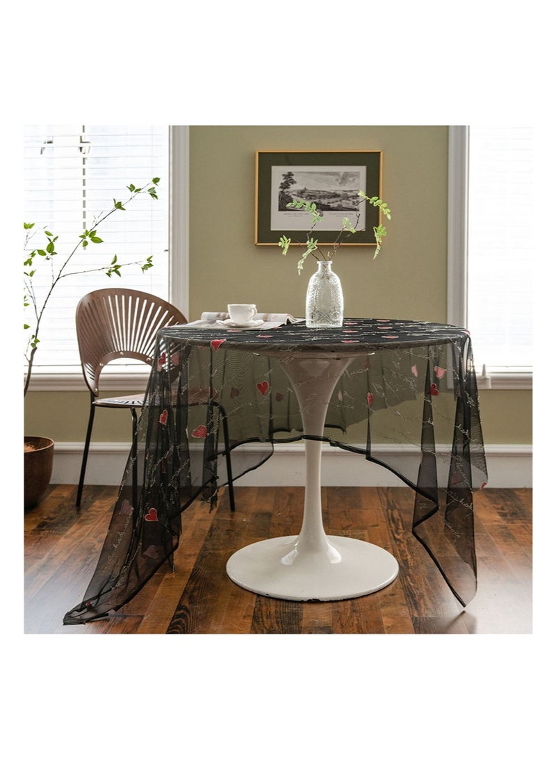 إزدنك مفرش طاولة مربع من الدانتيل المطرز بالحب مقاس 150 سم × 150 سم مناسب لحفلات الزفاف والمطبخ والمطعم وديكور المنزل (أسود) - Image 1