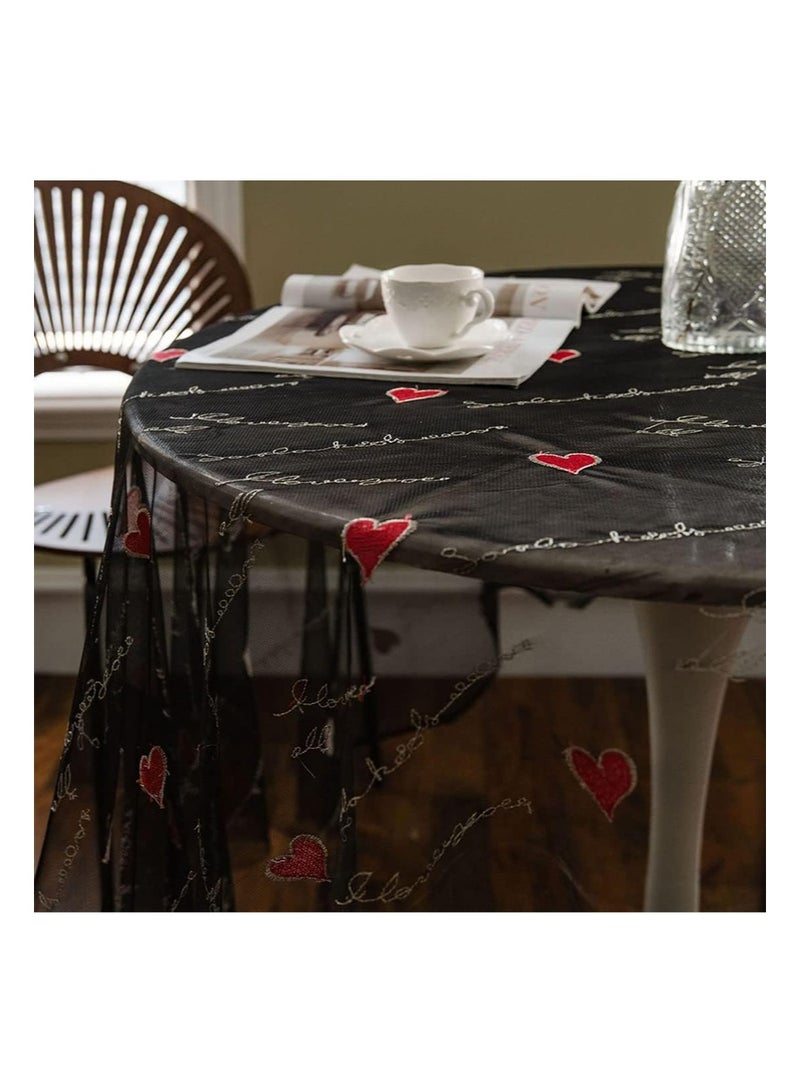 إزدنك مفرش طاولة مربع من الدانتيل المطرز بالحب مقاس 150 سم × 150 سم مناسب لحفلات الزفاف والمطبخ والمطعم وديكور المنزل (أسود) - Image 3