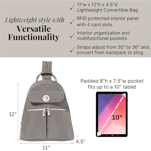 Baggallini Naples Convertible Backpack - Travel Sling Crossbody - 12" Nylon Handbag w/RFID & Padded Tablet Sleeve - Image 4