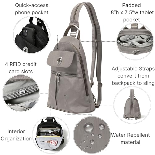 Baggallini Naples Convertible Backpack - Travel Sling Crossbody - 12" Nylon Handbag w/RFID & Padded Tablet Sleeve - Image 3