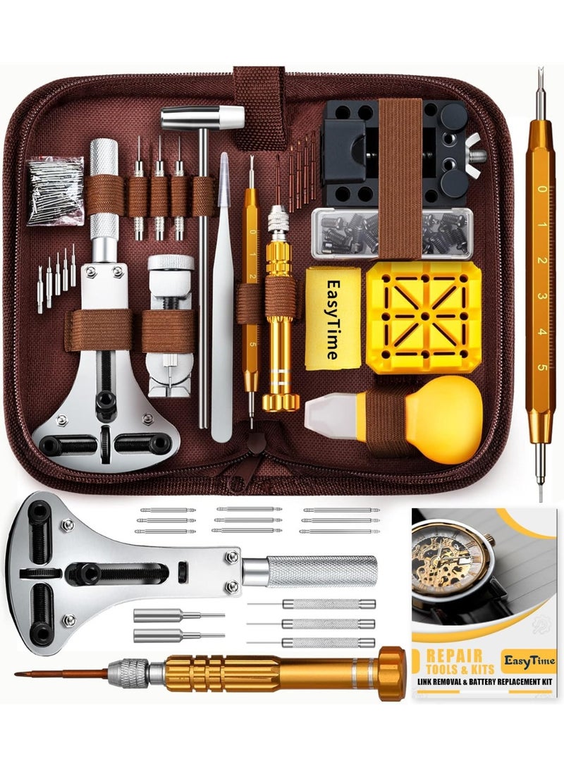 طقم إصلاح الساعة، أداة إزالة وصلة الساعة، ضبط سوار الساعة، بما في ذلك أداة فتح غطاء الساعة الخلفي، قضيب زنبركي، دليل التشغيل، مناسب لاستبدال البطارية وتفكيك السوار - Image 1