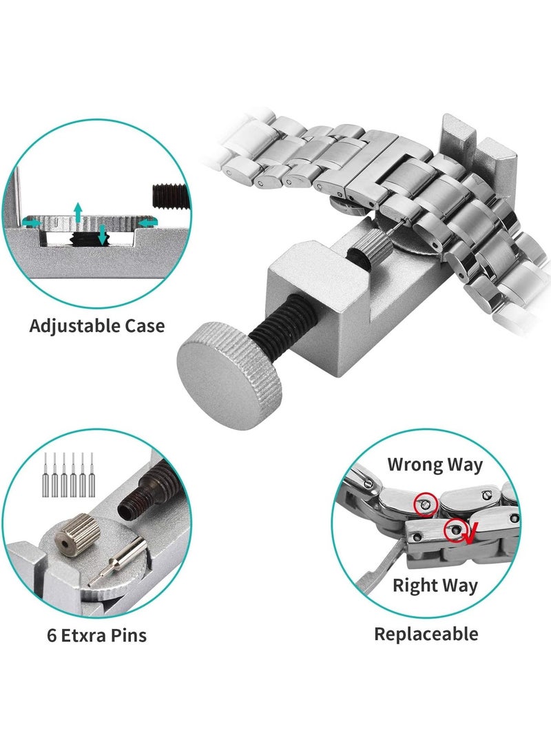 طقم إصلاح الساعة، أداة إزالة وصلة الساعة، ضبط سوار الساعة، بما في ذلك أداة فتح غطاء الساعة الخلفي، قضيب زنبركي، دليل التشغيل، مناسب لاستبدال البطارية وتفكيك السوار - Image 3