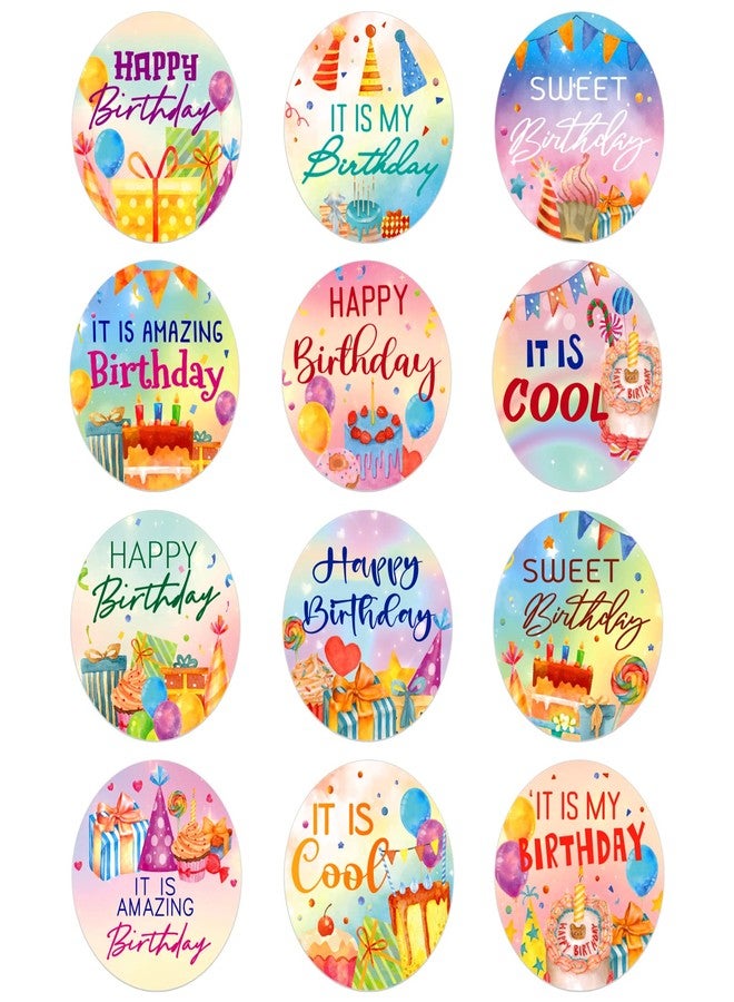 FaCraft Watercolor Happy Birthday Stickers,Birthday Badge Stickers Birthday Gifts for Kids Adults,Its My Birthday Stickers for Card Envelope Birthday Party Decor Teacher Classroom Supplies,36PCS - Image 1