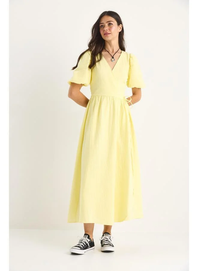 Ginger Puff Sleeve Wrap A Line Dress