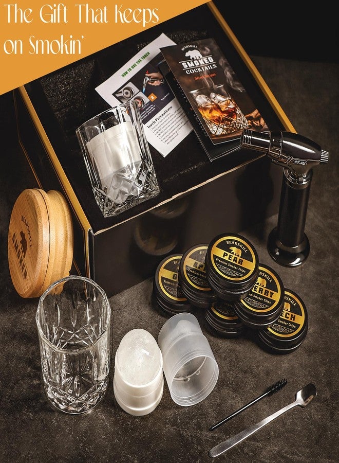 BearSkill Whiskey Smoker Kit With Torch - 6 Natural Wood Chips Flavors, 2 Glasses, Ice Molds Cocktail Infuser Kit, Old Fashioned Birthday Bourbon Gifts For Men, Dad(No Butane) - Image 2