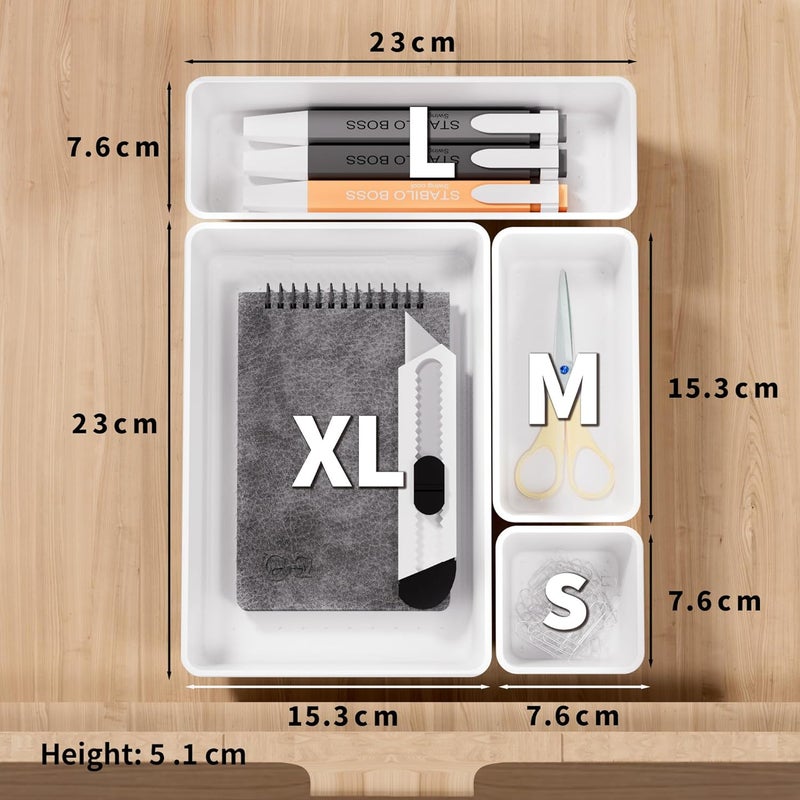 Cetomo 25 Pcs Drawer Organiser Set, Plastic Storage Drawer Organizer, Drawer Dividers, Adjustable and Expandable, Container Tray for Kitchen Utensils, Cosmetic, Makeup, Gadgets, White, 4 Size-25 Pack - Image 2
