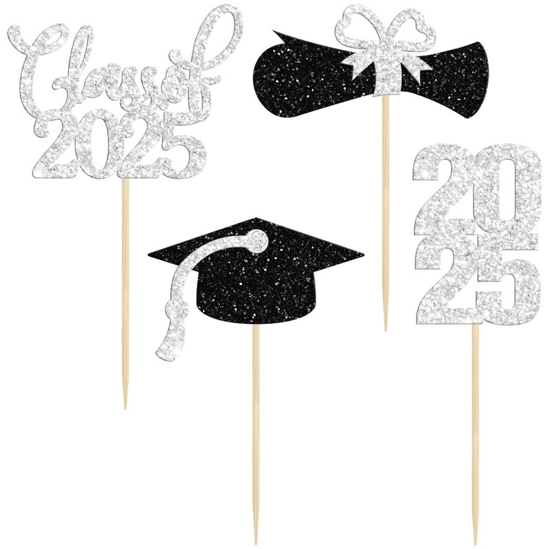 Ephlyn 36 Pack Silver Glitter Graduation Cupcake Toppers 2025 Congrats Grad Class Of 2025 Graduation Cupcake Toppers Cupcake Picks Graduation 2025 for Graduation Party Decorations 2025 - Image 3