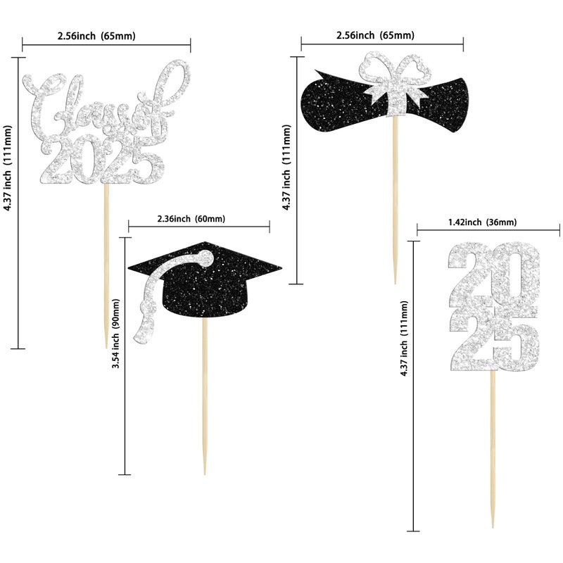 Ephlyn 36 Pack Silver Glitter Graduation Cupcake Toppers 2025 Congrats Grad Class Of 2025 Graduation Cupcake Toppers Cupcake Picks Graduation 2025 for Graduation Party Decorations 2025 - Image 2