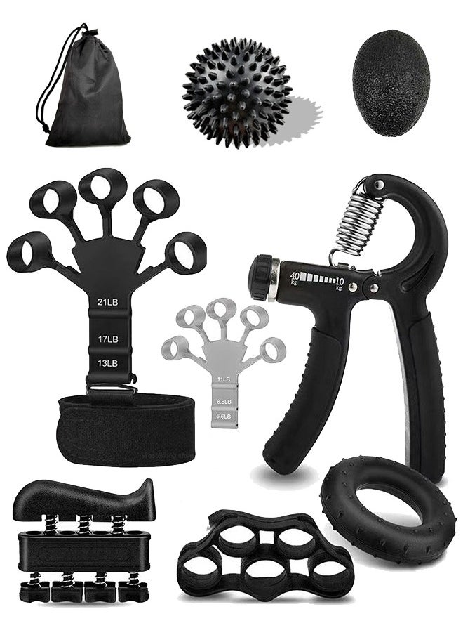 Haidue Grip Strength Trainer Kit 9 Pack with Finger Exerciser Hand Grip Strengthener Hand Extension Exerciser Stress Relief Ball Stress Relieving Ball  and Forearm Workout Ring for Muscle Building and Injury Recover  - Image 1