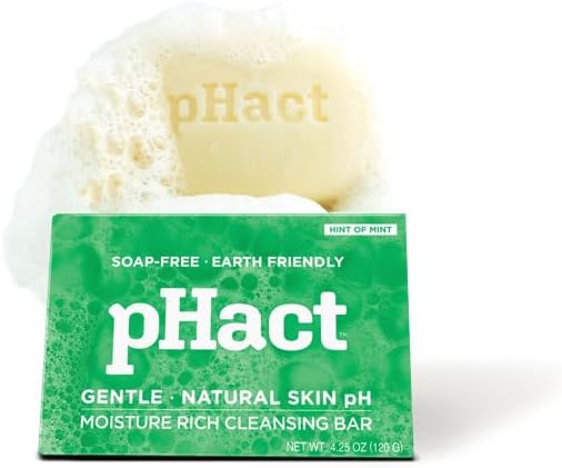 ANDREW LESSMAN pHact Moisture-Rich, Soap-Free Cleansing Bar Hint of Mint. Natural Skin pH. All Skin Types - Even Sensitive Skin. Hypoallergenic. Dermatologist Tested. 6-Pack 4.25 oz Each