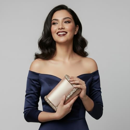 Peora Clutch Purses For Women Wedding Handmade Evening Handbags Party Bridal Clutch - Golden - Image 2