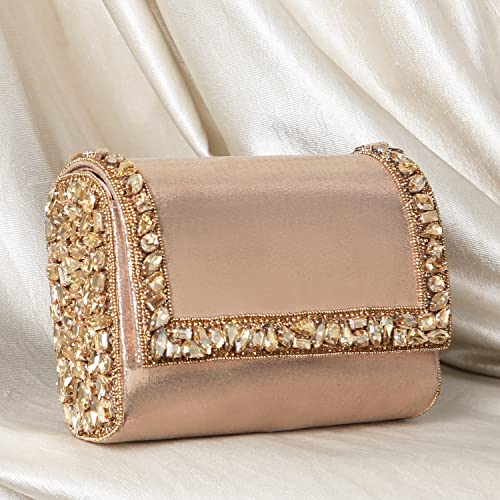 Peora Clutch Purses For Women Wedding Handmade Evening Handbags Party Bridal Clutch - Golden - Image 3
