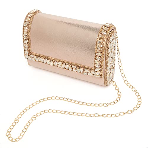 Peora Clutch Purses For Women Wedding Handmade Evening Handbags Party Bridal Clutch - Golden - Image 5