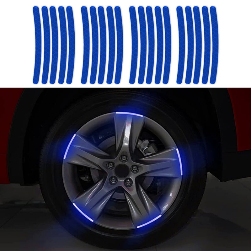 Middrivr 20Pcs Car Wheel Hub Reflective Sticker Rim Stripe Decal Night Safety Decoration Strip for Cars Motorcycle Blue - Image 3