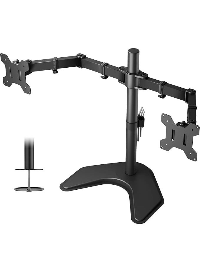 Dual Arm Desk Mount – Adjustable Stand for 13–27" LCD/LED Monitors, Tilt, Swivel & Rotate, VESA 75x75–100x100mm - Image 1