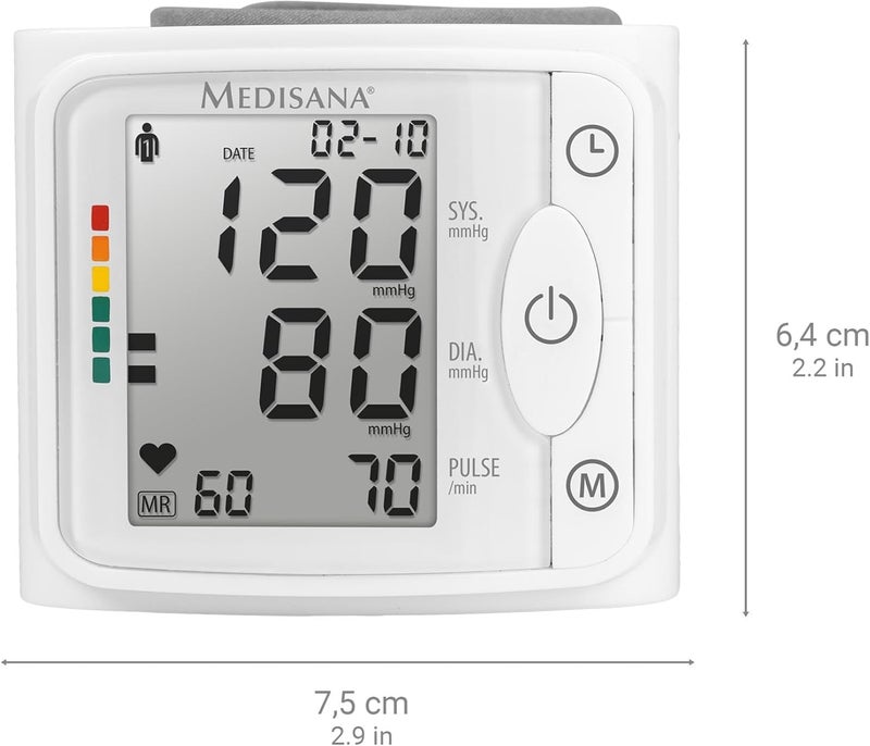 Medisana BW 320 Wrist Blood Pressure Monitor Precise Blood Pressure Pulse Measurement Including Blood Pressure Cuff Memory Function Traffic Light Scale Function to Indicate Irregular Heartbeat - Image 2
