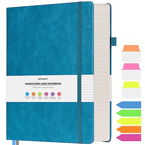 OFFIGIFT College Ruled Notebook, Large A4 Hardcover Leather Journal, 312 Numbered Pages Writing Journal, 100gsm No Bleed Paper, Lined Journal Notebook for Women Men School Office, 8.5''×11'', Blue - Image 1