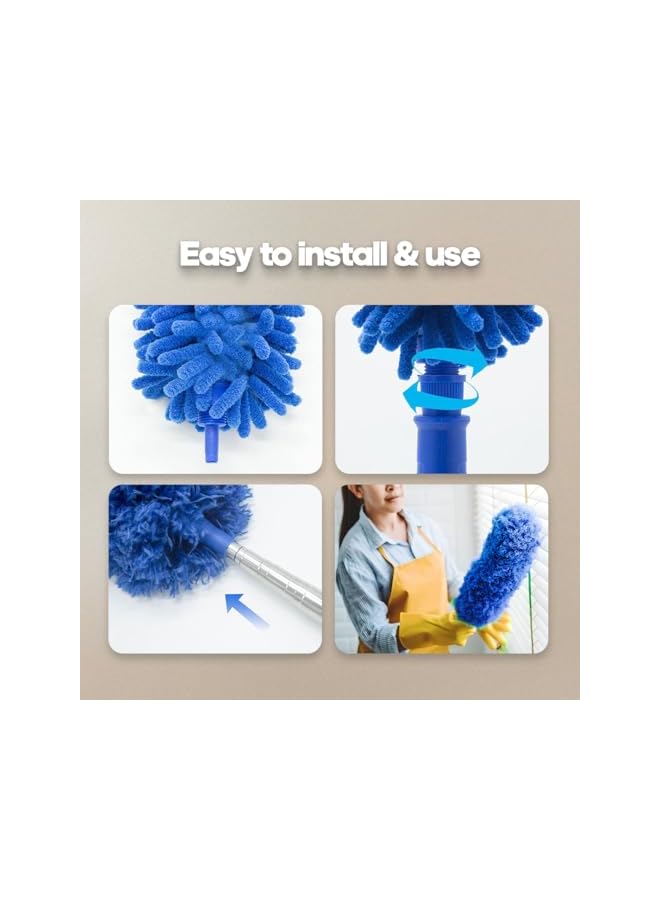 erorex 360 Microfiber Duster Brush for high Ceilings 76-254cm with Telescopic Extra Long Pole, Extendable Reusable Duster Wand Washable Lightweight for Cleanong High Ceiling Fan Blinds Furniture - Image 5